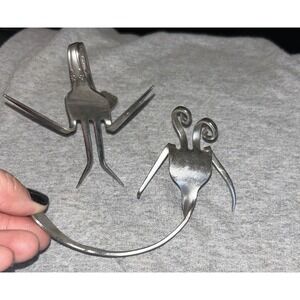 Two Pieces (2) Fork Art Sculptures - Recycled Metal Art - Handmade Silverware